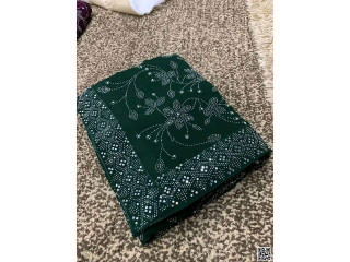 Silk with block print saree without blouse