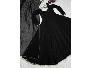 Black georgette plain heavy flair party wear gown